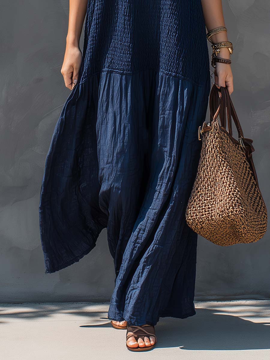 Bohemian Patchwork Cotton Linen Maxi Dress - Image 4