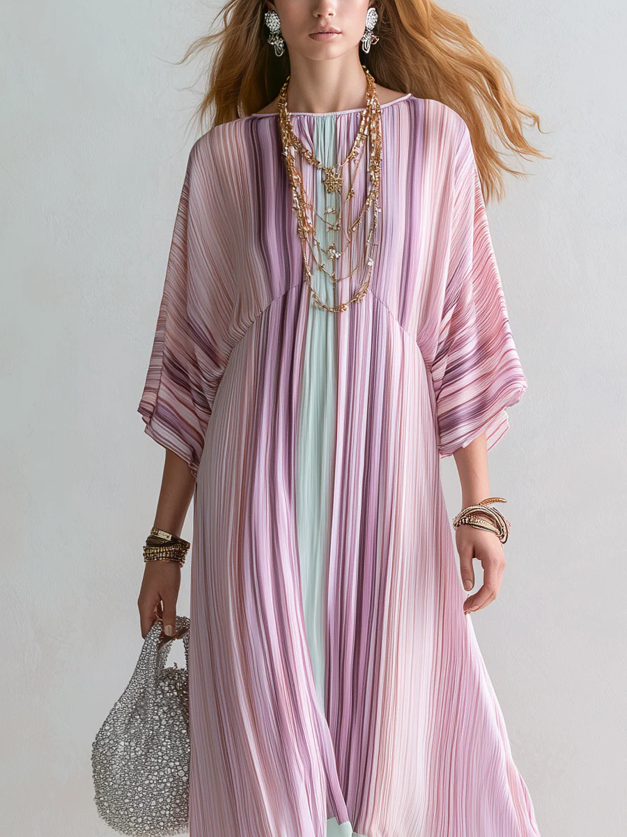 Bohemian Pink Striped Color Blocked Maxi Dress - Image 2