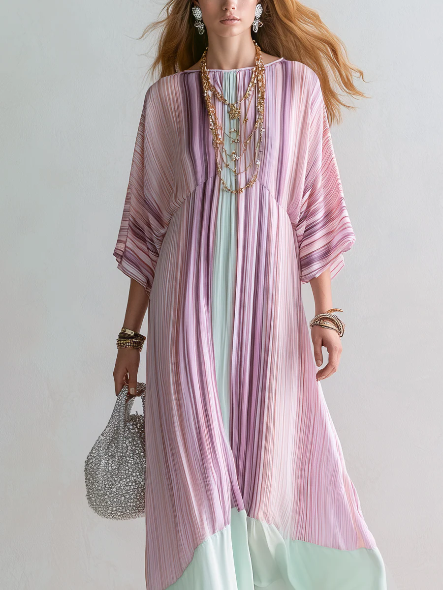 Bohemian Pink Striped Color Blocked Maxi Dress - Image 3