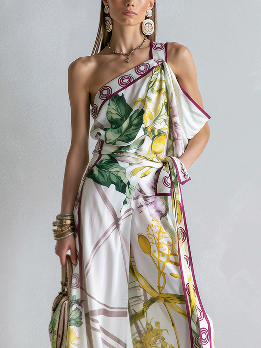 Bohemian Print One Shoulder Top And Wide Leg Set - Image 2