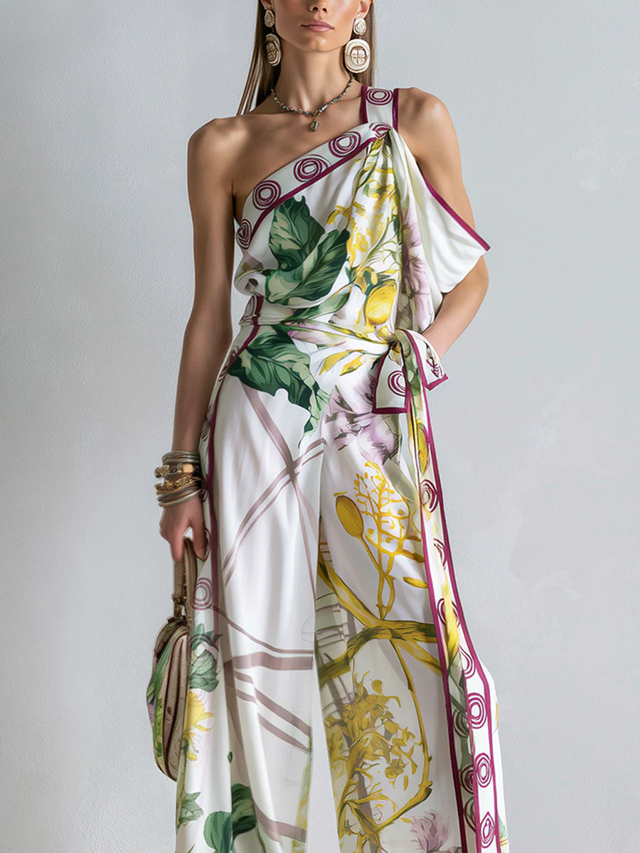 Bohemian Print One Shoulder Top And Wide Leg Set - Image 3