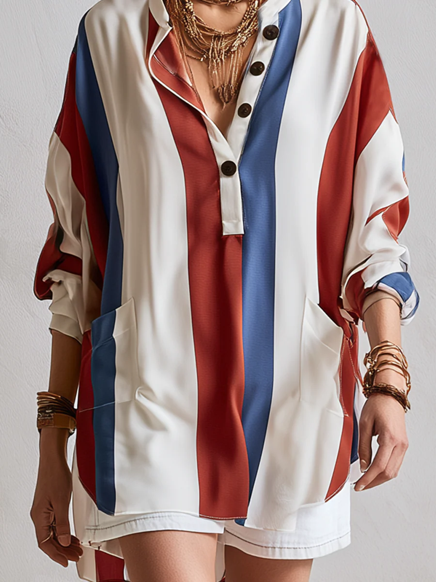 Bohemian Red And Blue Striped Top - Image 3