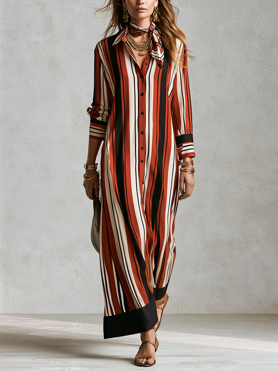 Bohemian Red Striped Maxi Dress