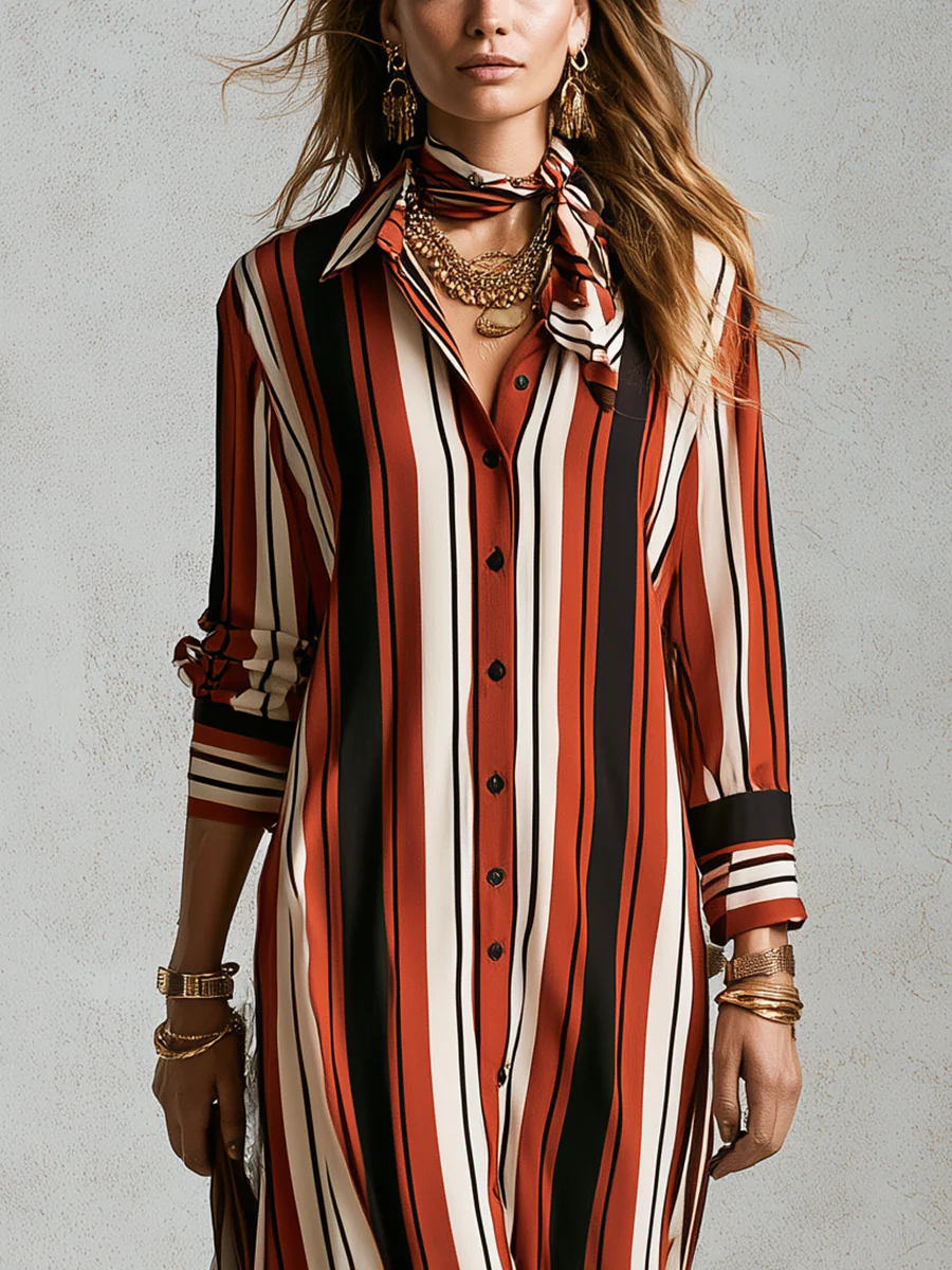 Bohemian Red Striped Maxi Dress - Image 2