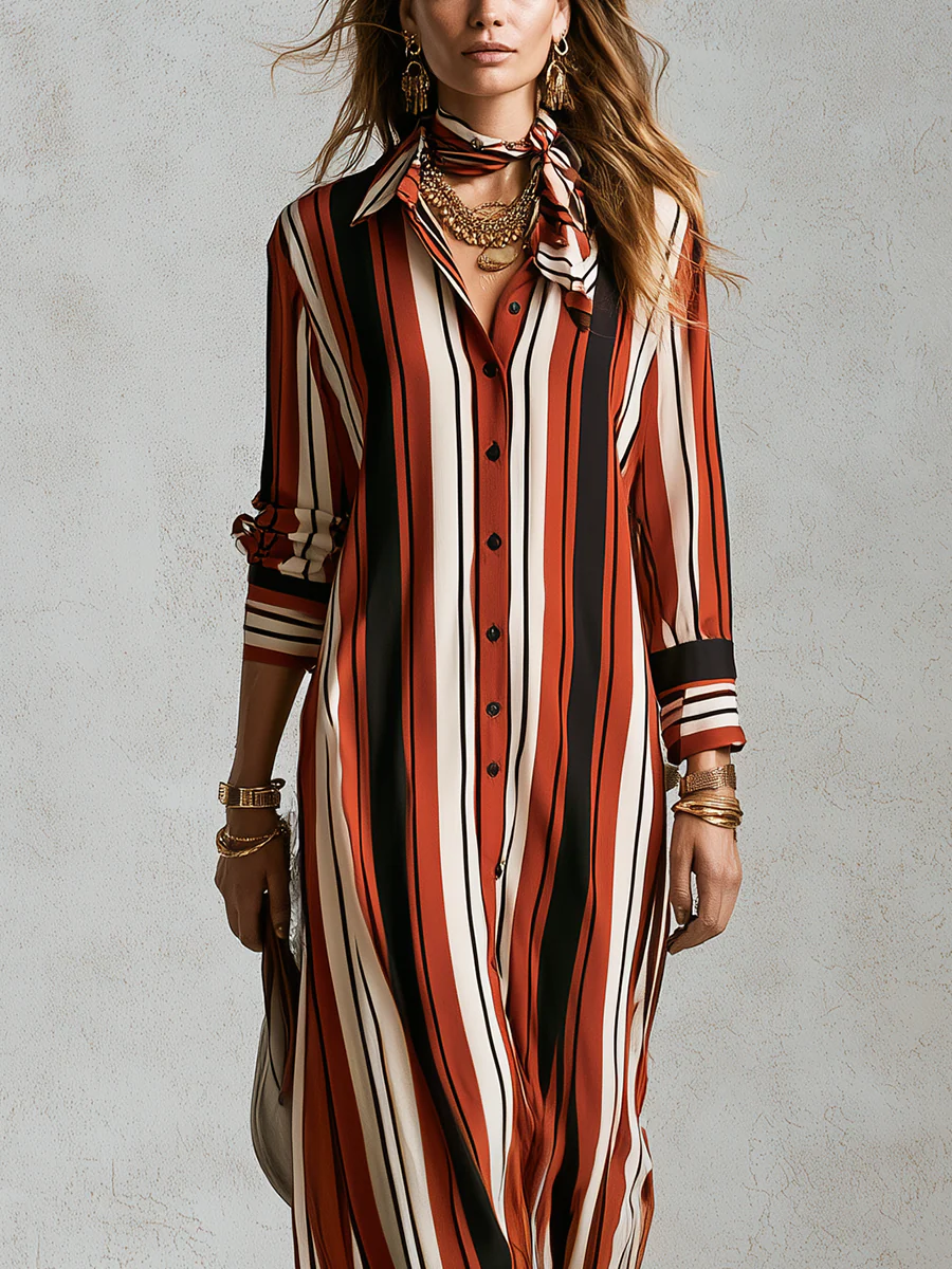 Bohemian Red Striped Maxi Dress - Image 3