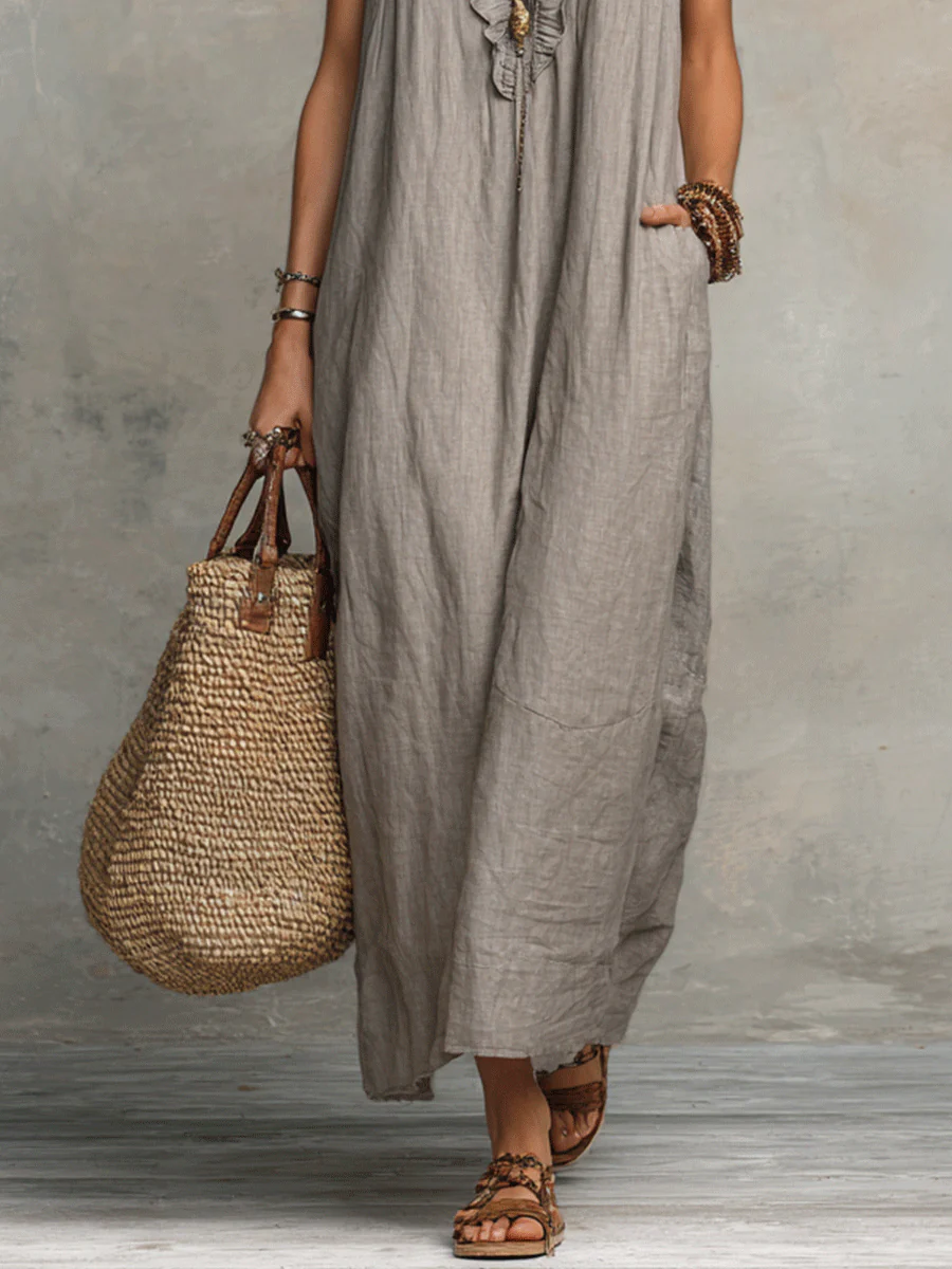 Bohemian Sleeveless Ruffle V-Neck Flowy Maxi Dress - Image 5