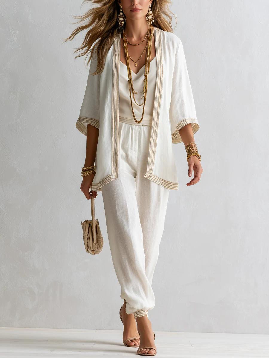 Bohemian Style Gold Rimmed Three Piece Set