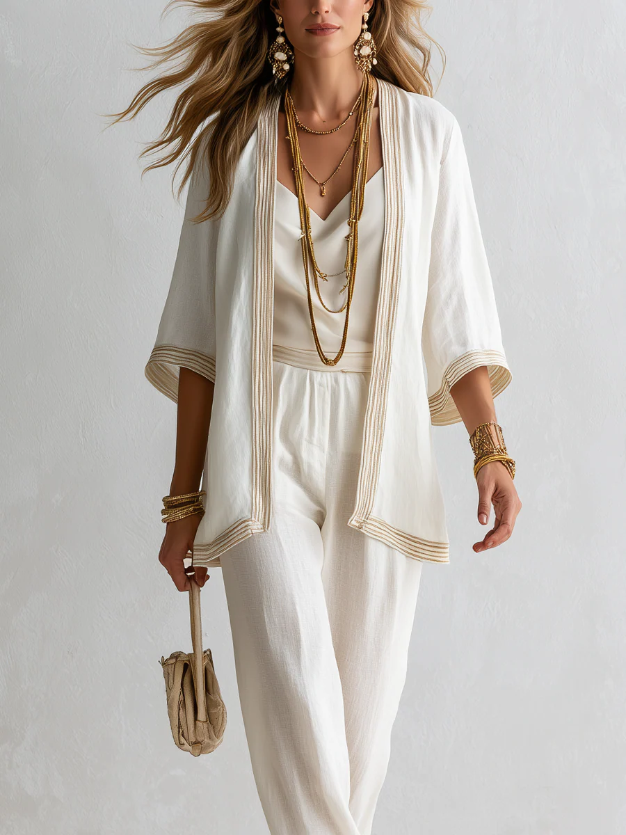 Bohemian Style Gold Rimmed Three Piece Set - Image 2