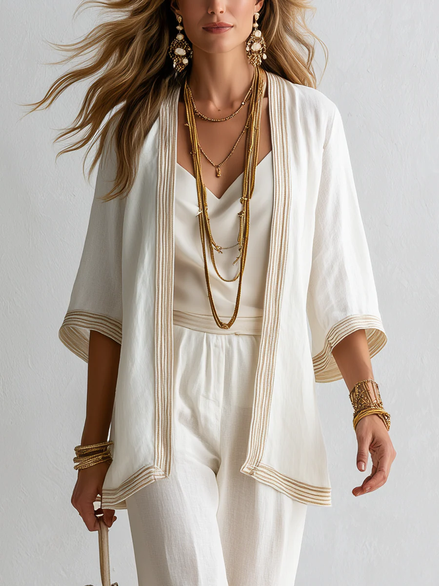 Bohemian Style Gold Rimmed Three Piece Set - Image 3