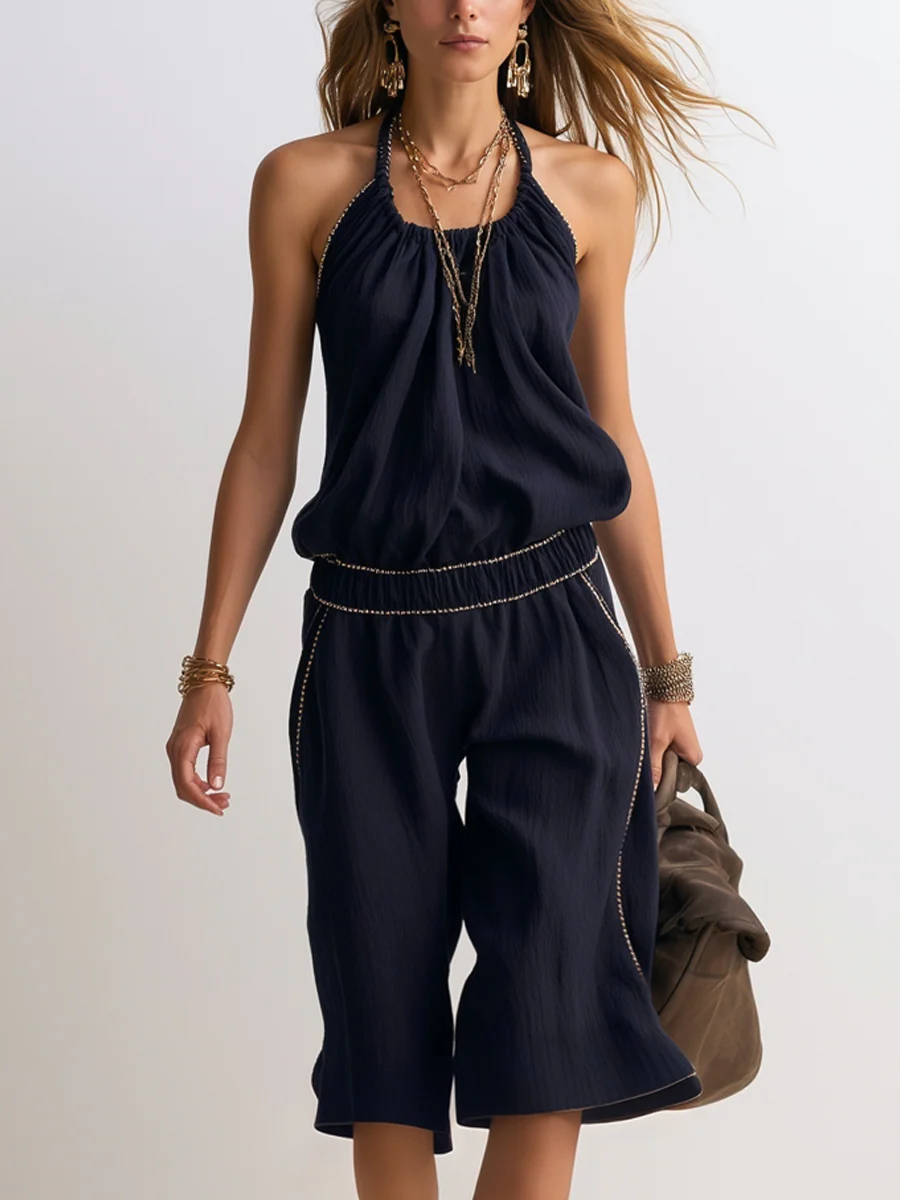 Bohemian Style Navy Blue Jumpsuit - Image 2