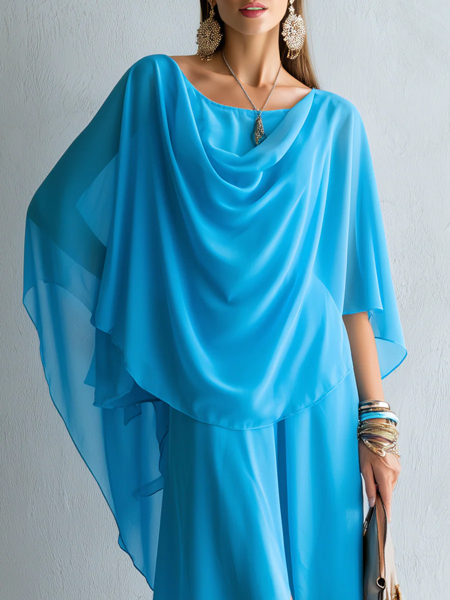 Bohemian Turquoise Draped Shawl Maxi Dress - Image 2