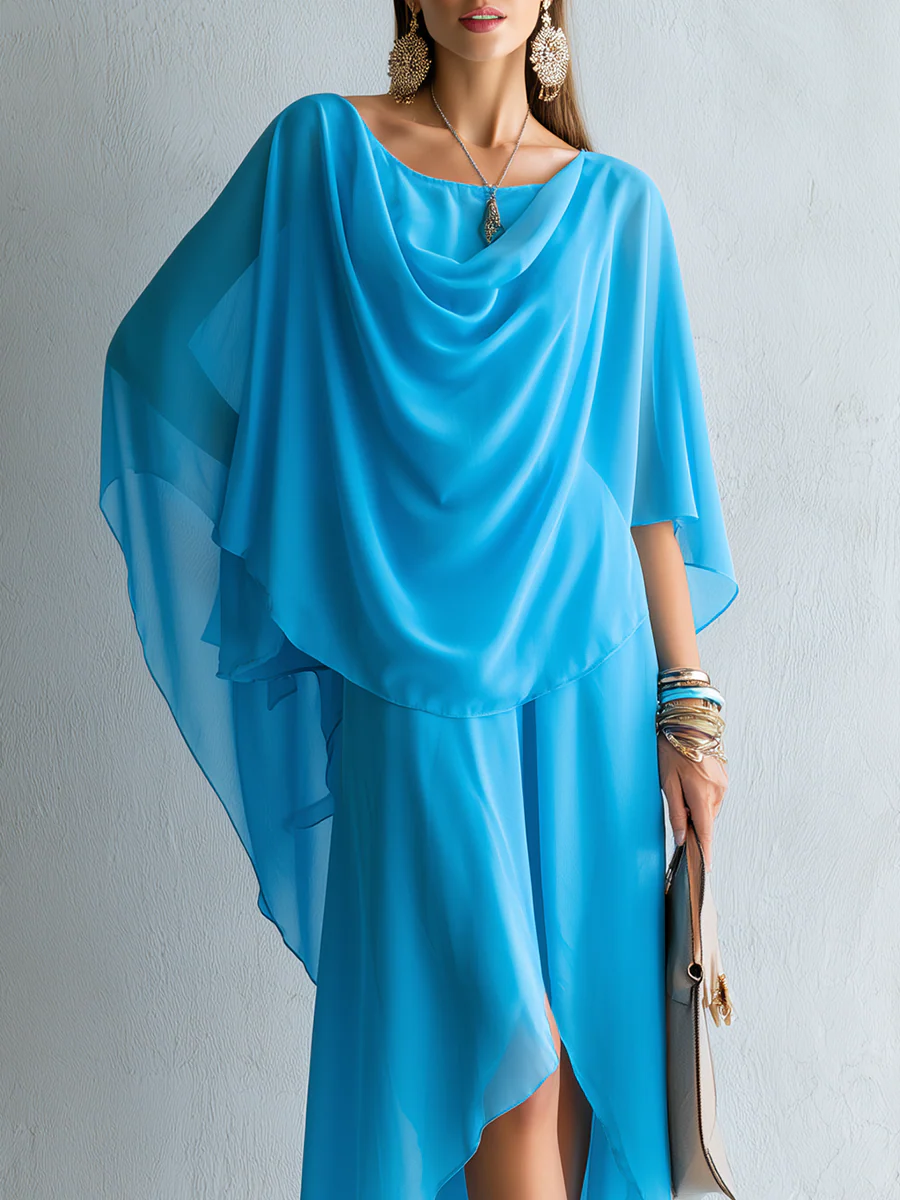 Bohemian Turquoise Draped Shawl Maxi Dress - Image 3