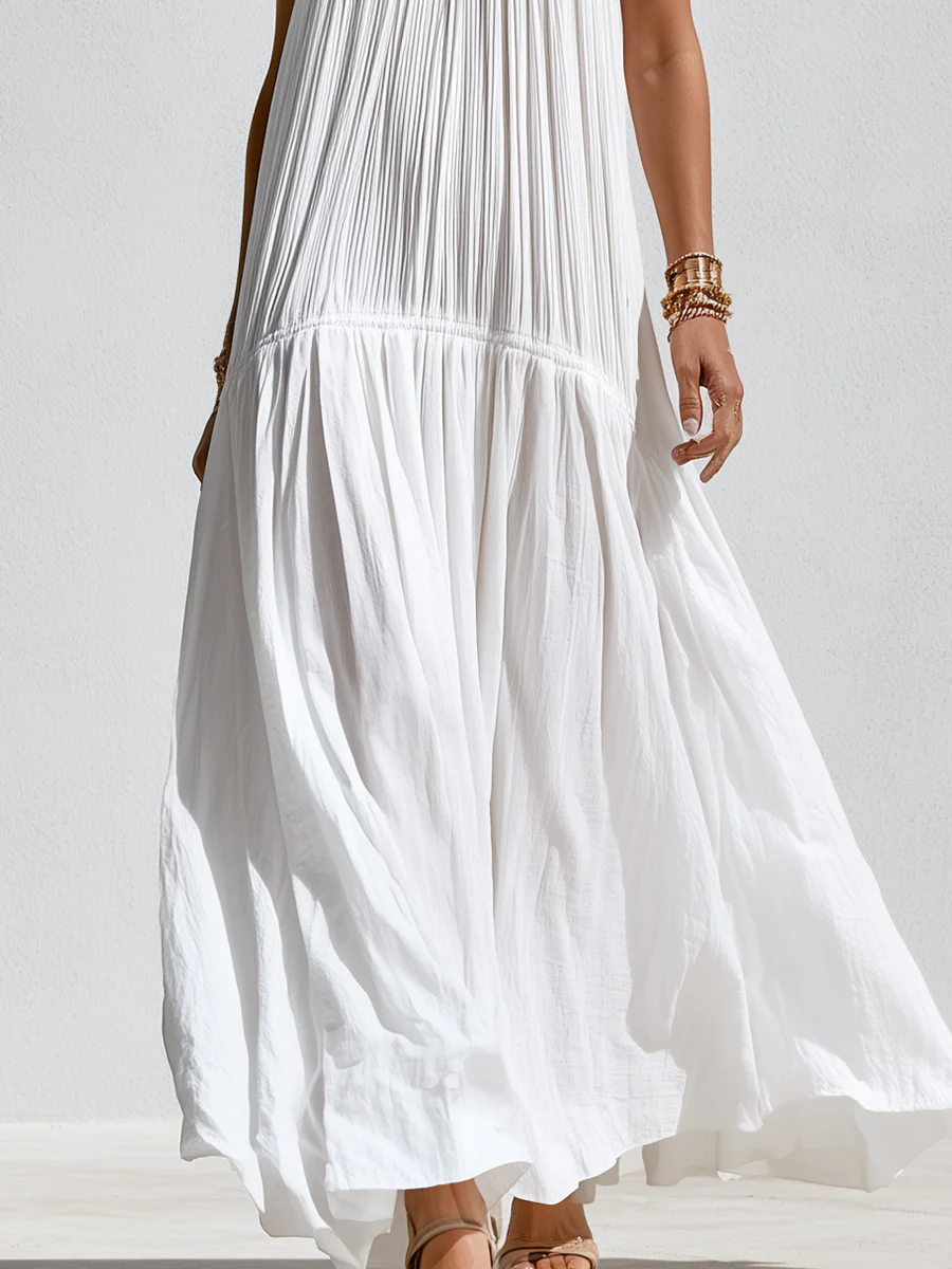 Bohemian White Lace Trimmed V-neck Maxi Dress - Image 3