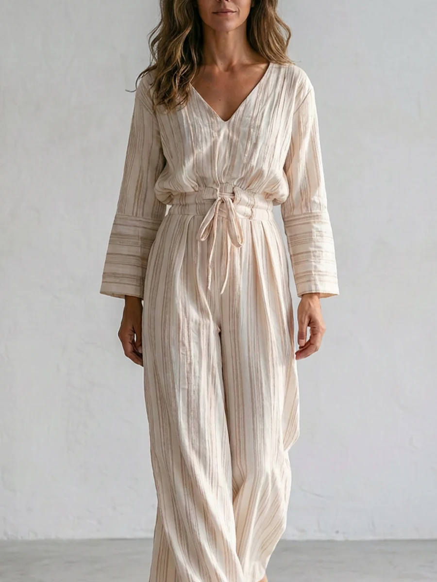Boho Cotton Drawstring Waist Wide Leg Palazzo Jumpsuit - Image 2