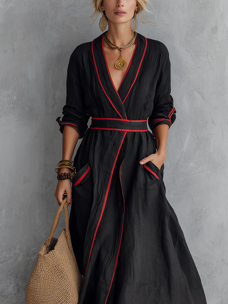 Boho Luxe Contrast Trim Wrap Maxi Dress - Image 3