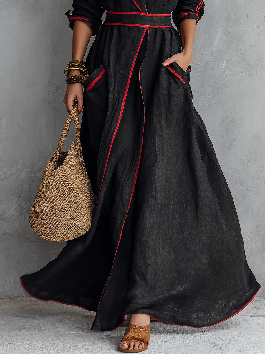 Boho Luxe Contrast Trim Wrap Maxi Dress - Image 4