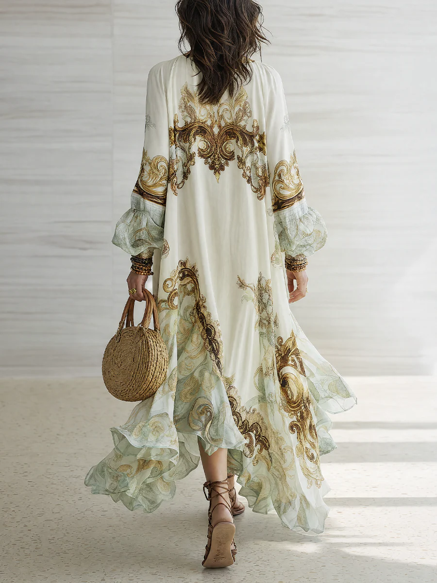 Boho Luxe Deep V Baroque Print Maxi Dress - Image 3