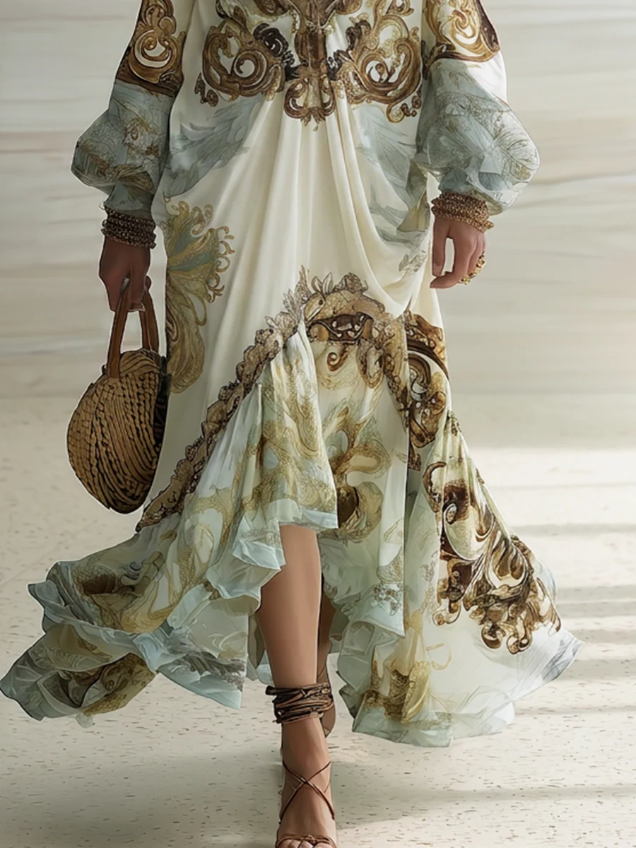 Boho Luxe Deep V Baroque Print Maxi Dress - Image 6