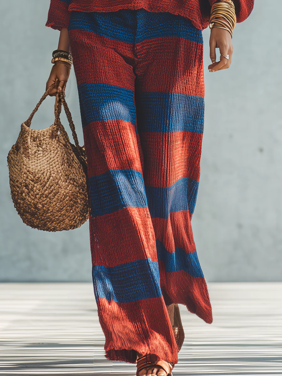 Boho Striped Knit Top & Wide-Leg Pants Set - Image 3