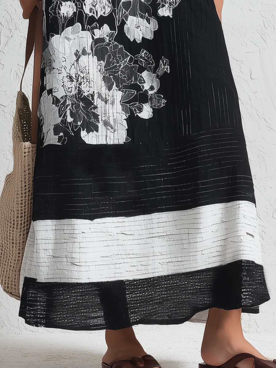 Chic Black Floral Print Sleeveless Midi Dress - Image 3