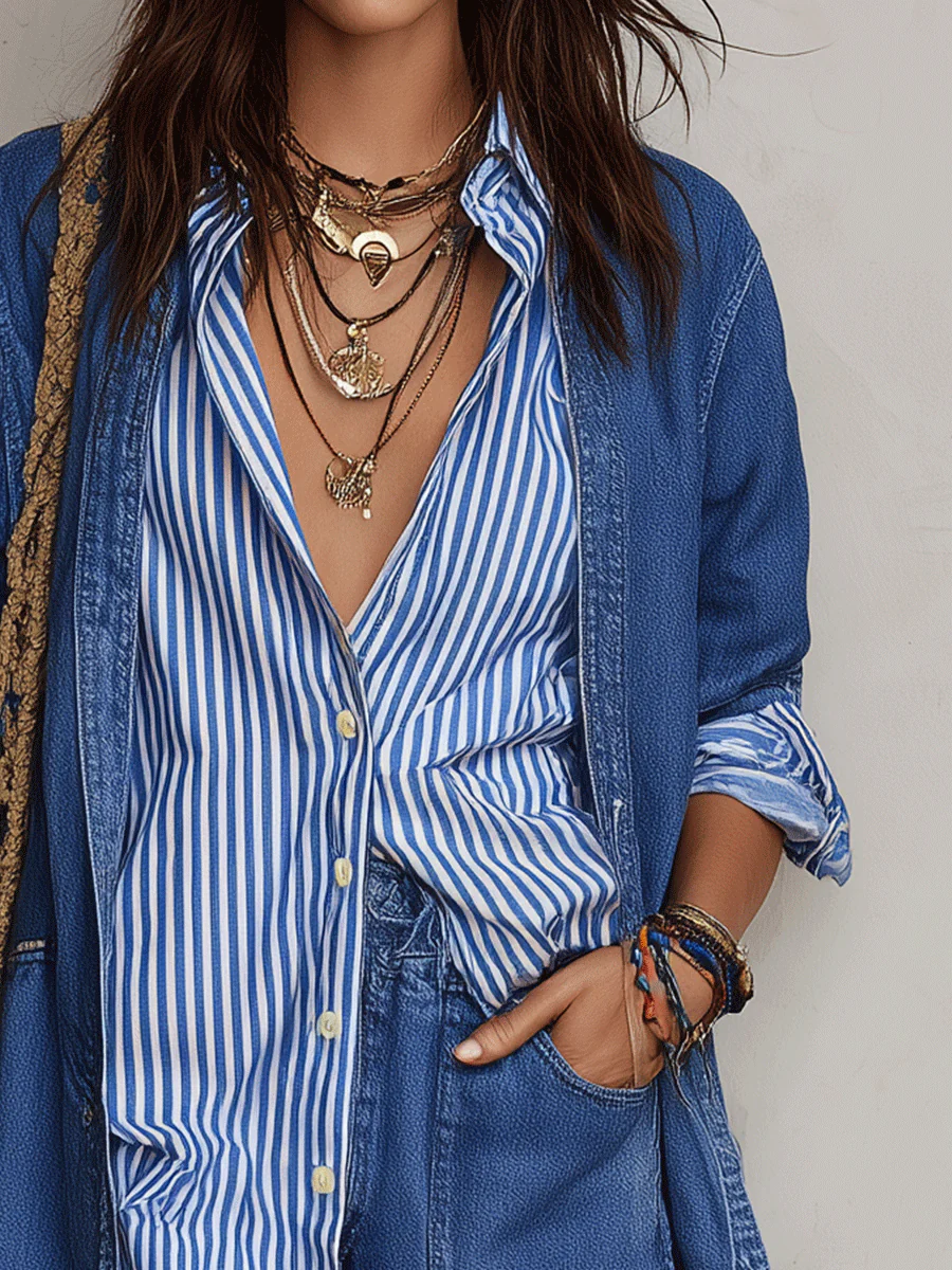 Chic Cotton Denim Oversized Blue Shirt Jacket - Image 3