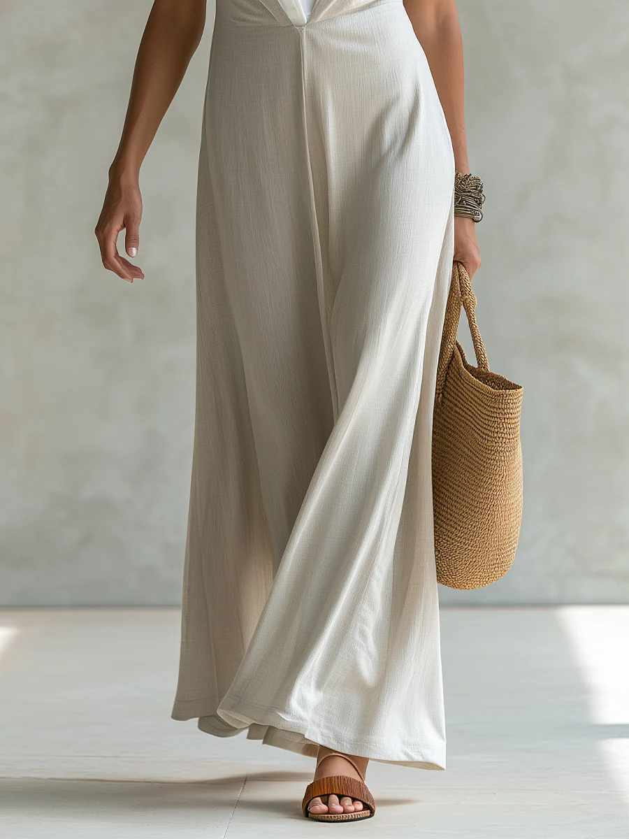 Chic Ivory Layered Collar Sleeveless Maxi Dress - Image 3