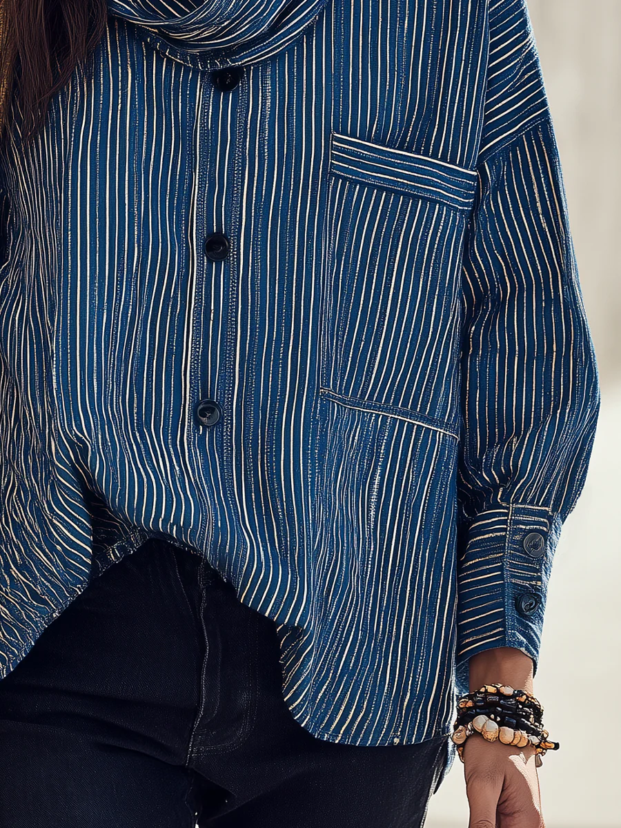Classic Navy Striped Oversized Shirt - Image 3