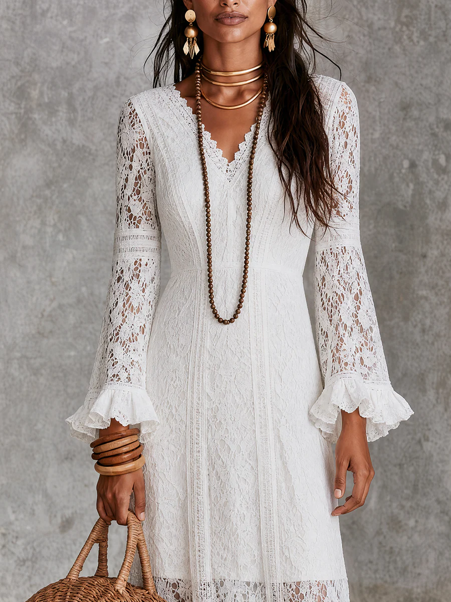 Coastal Boho Sheer Lace Long Sleeve Maxi Dress - Image 2