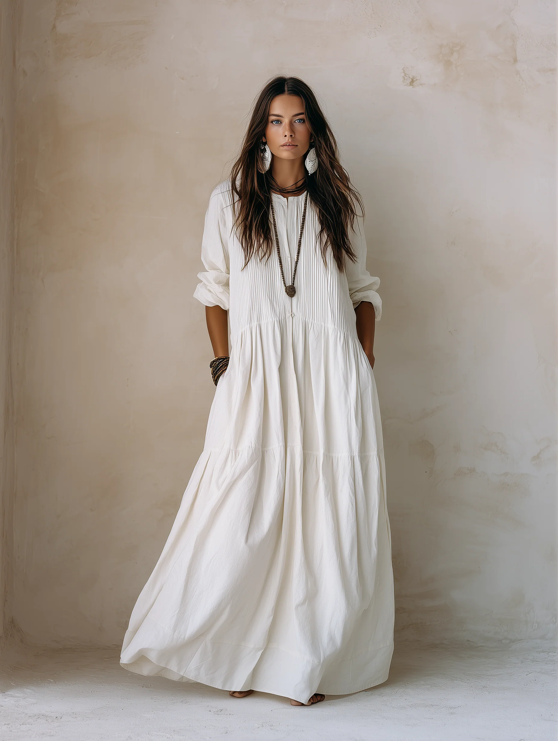 Coastal Chic Soft Cotton Oversized Off-White Smock Maxi Dress - Image 2
