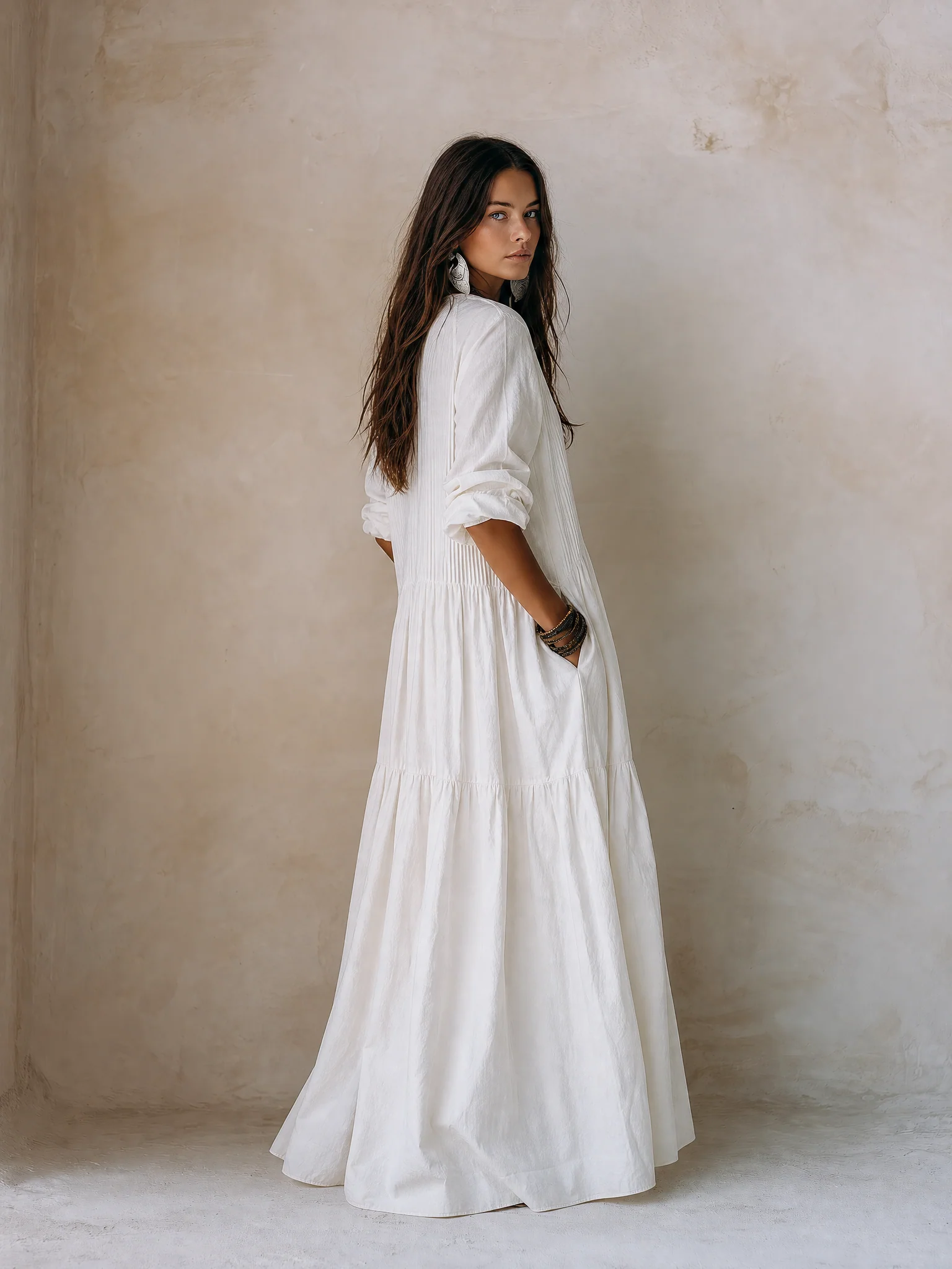 Coastal Chic Soft Cotton Oversized Off-White Smock Maxi Dress - Image 3
