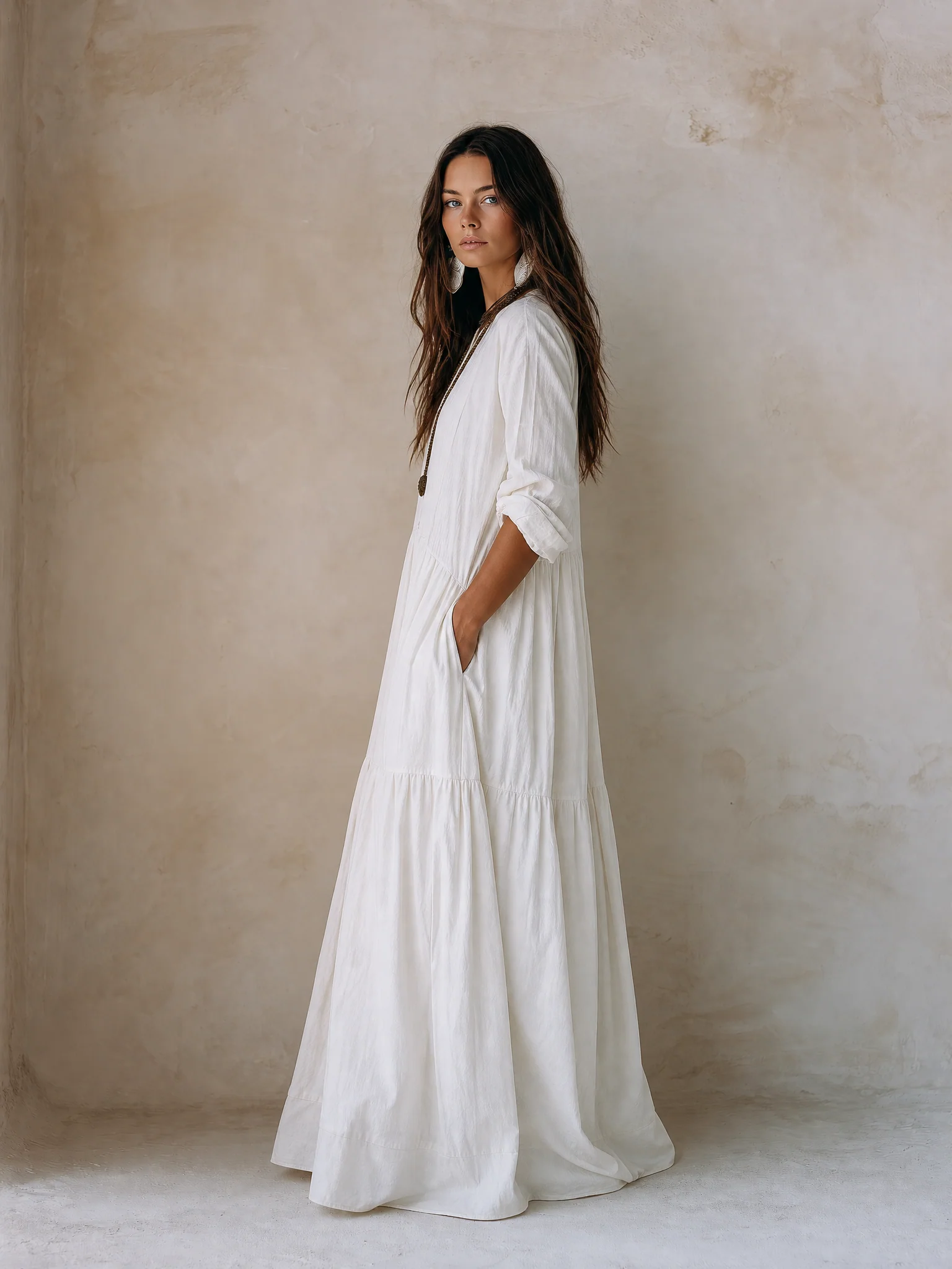 Coastal Chic Soft Cotton Oversized Off-White Smock Maxi Dress - Image 4