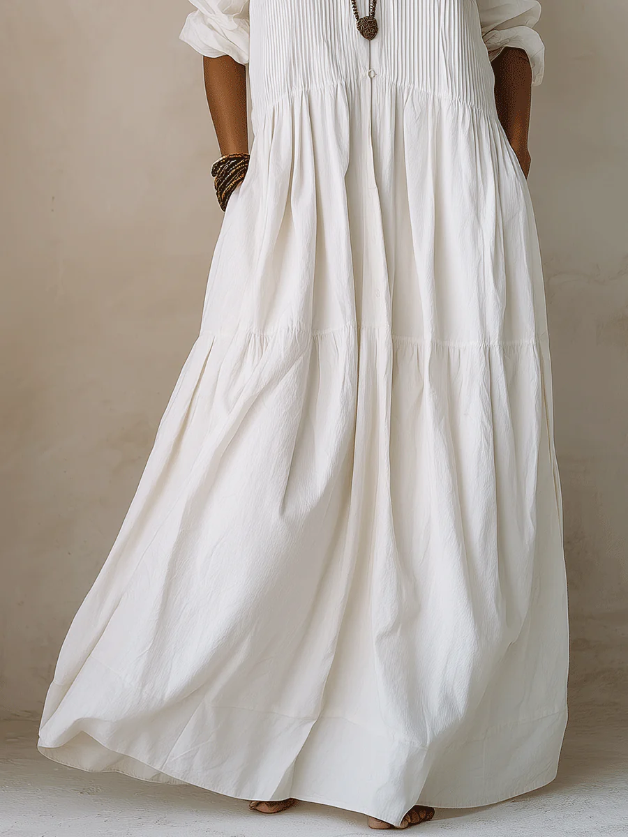 Coastal Chic Soft Cotton Oversized Off-White Smock Maxi Dress - Image 6