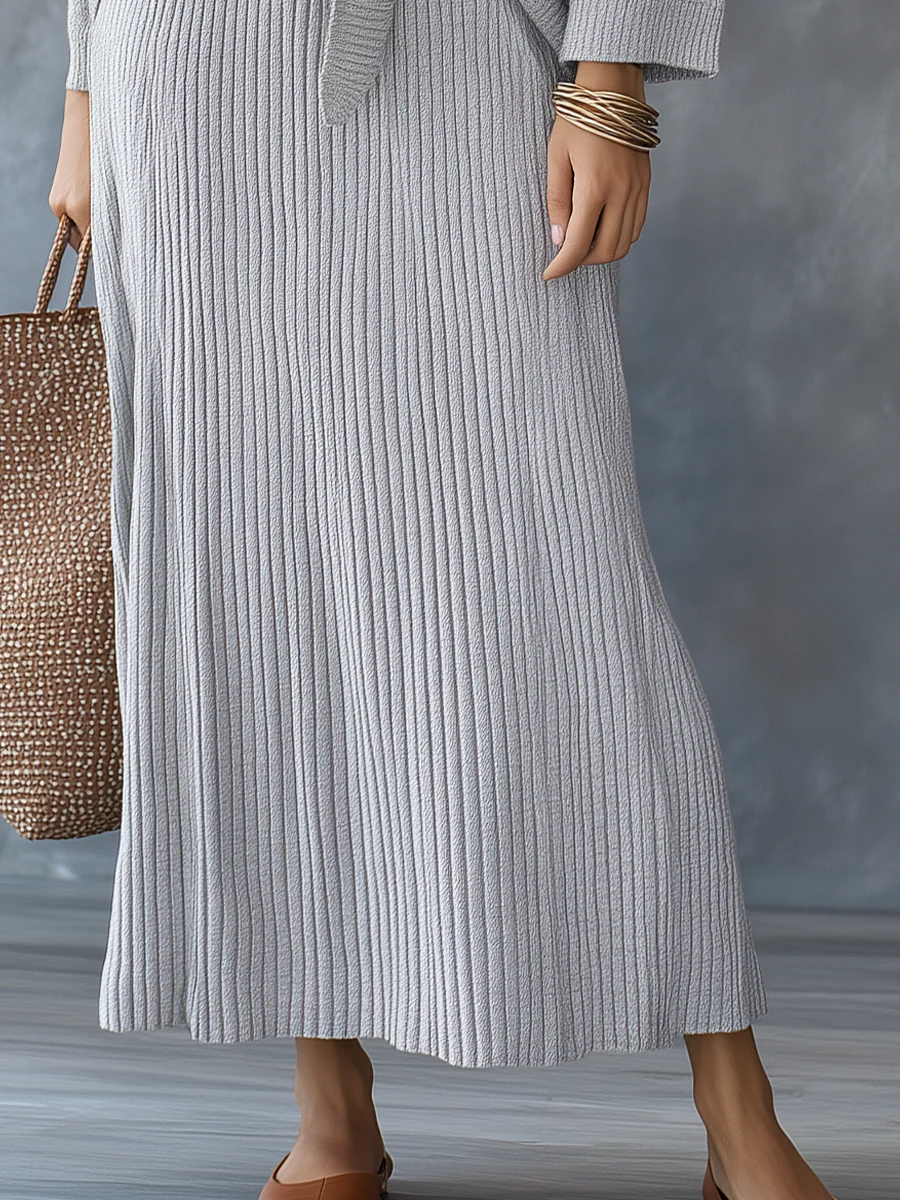 Cozy Heather Gray Rib Knit Dress Set - Image 3