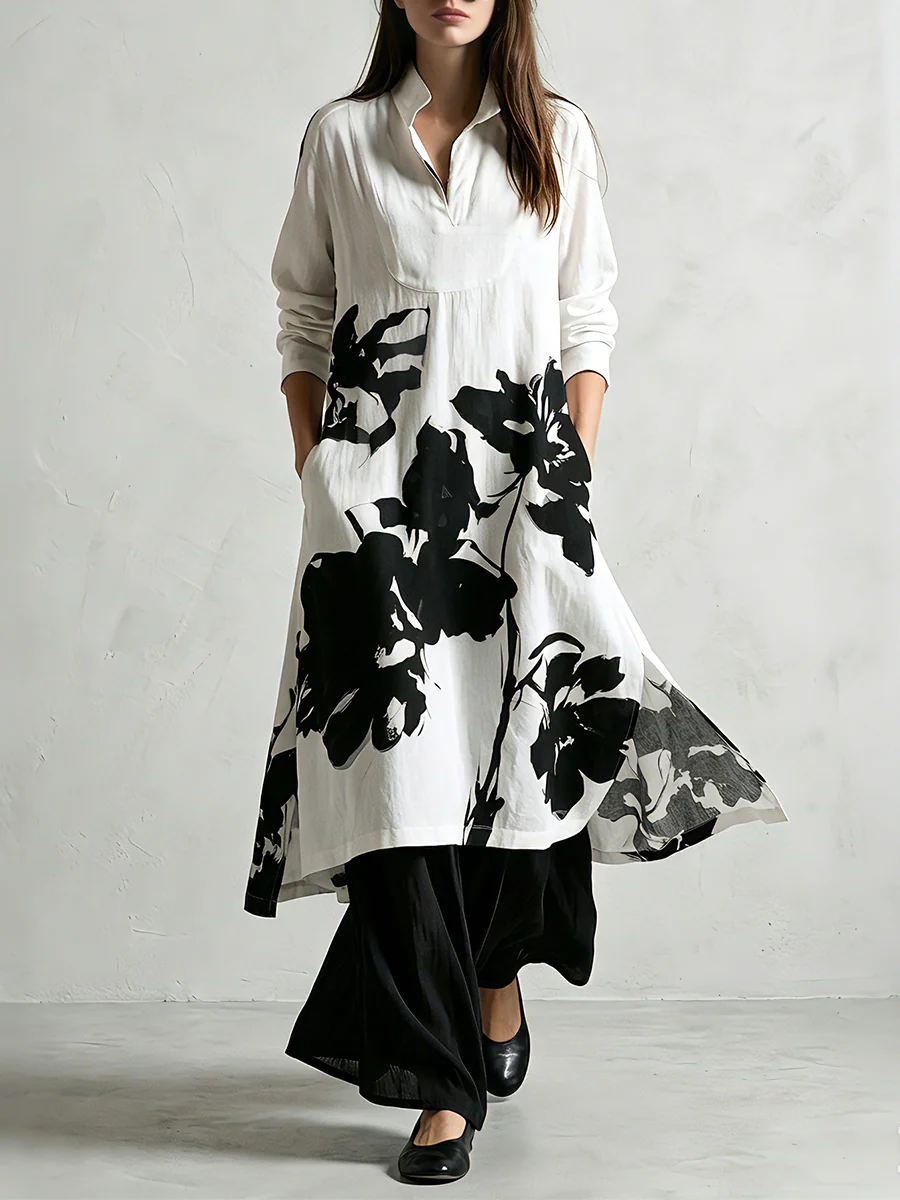Dark Floral Belted Coat And Trousers