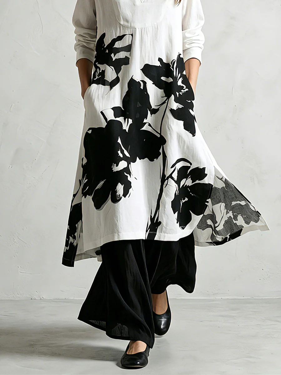 Dark Floral Belted Coat And Trousers - Image 3