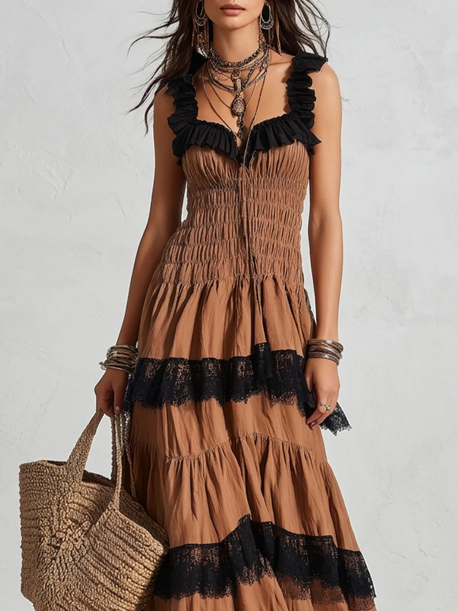 Desert Rose Pleated Tiered Lace Dress - Image 2