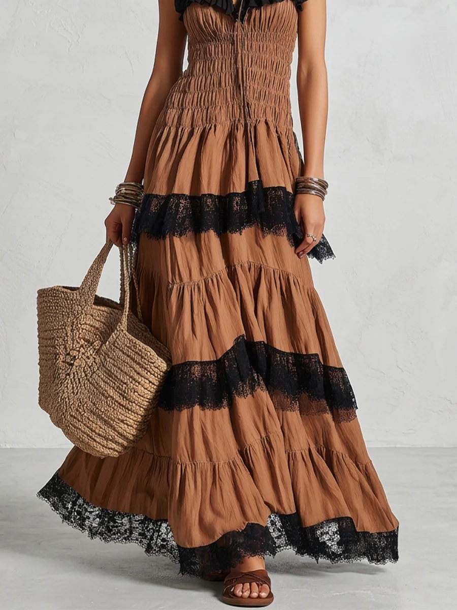 Desert Rose Pleated Tiered Lace Dress - Image 3