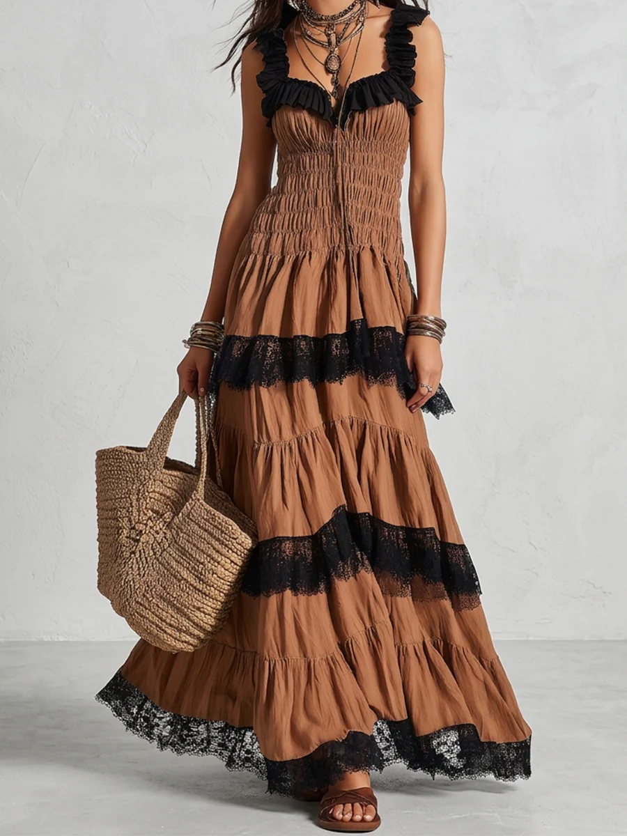 Desert Rose Pleated Tiered Lace Dress - Image 4