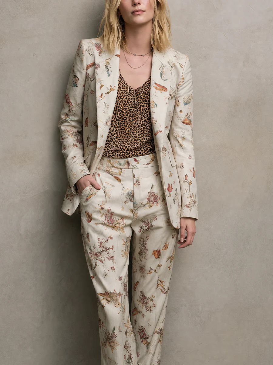 Eclectic Chic Floral Blazer & Straight Leg Pants Set - Image 2