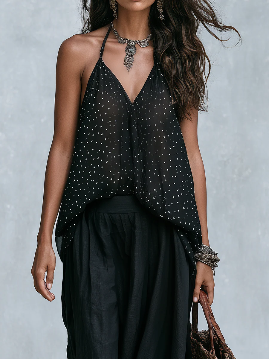 Effortless Black Polka Dot Maxi Skirt Set - Image 2