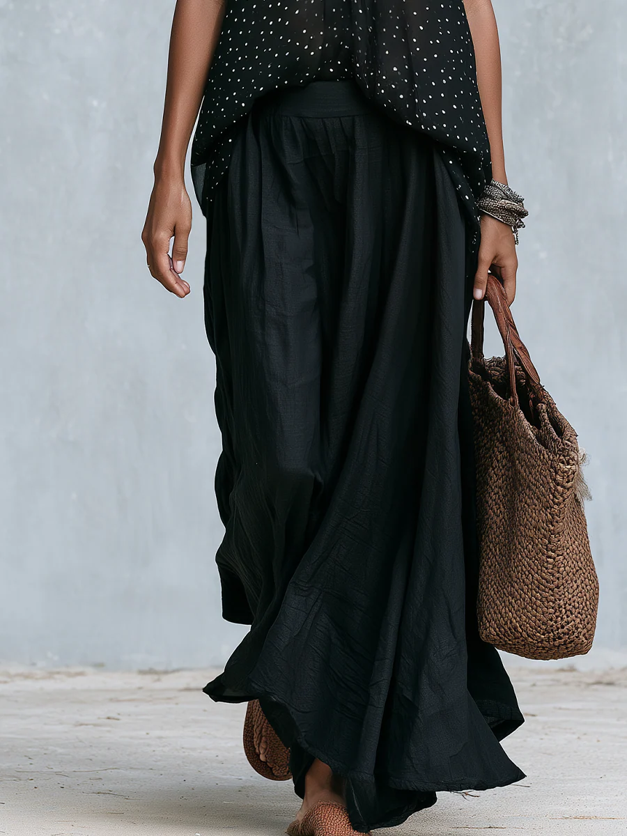 Effortless Black Polka Dot Maxi Skirt Set - Image 3