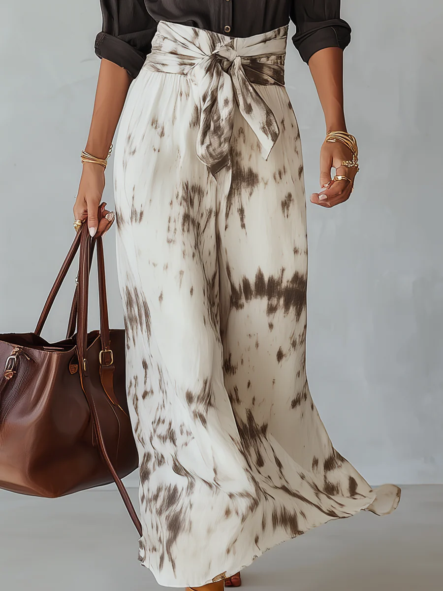 Effortless Button-Down Shirt & Tie-Dye Wide-Leg Skirt Set - Image 3