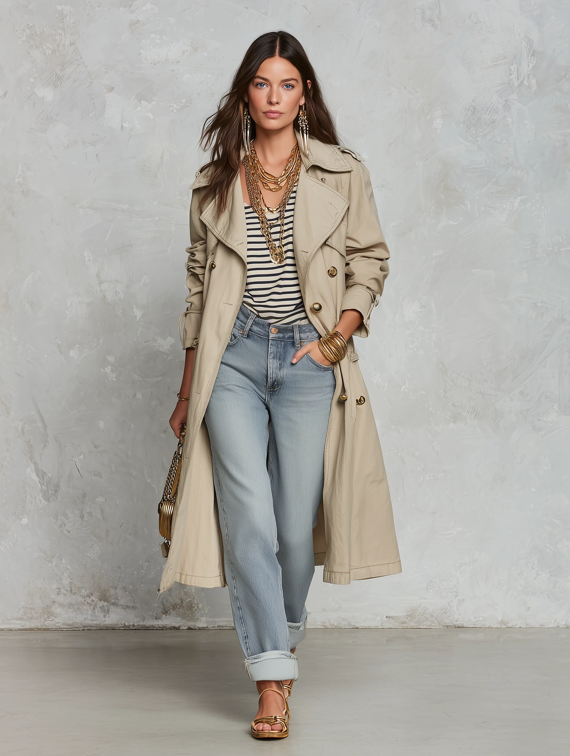 Effortless Chic Cotton-Twill Double-Breasted Belted Khaki Longline Trench Coat - Image 4