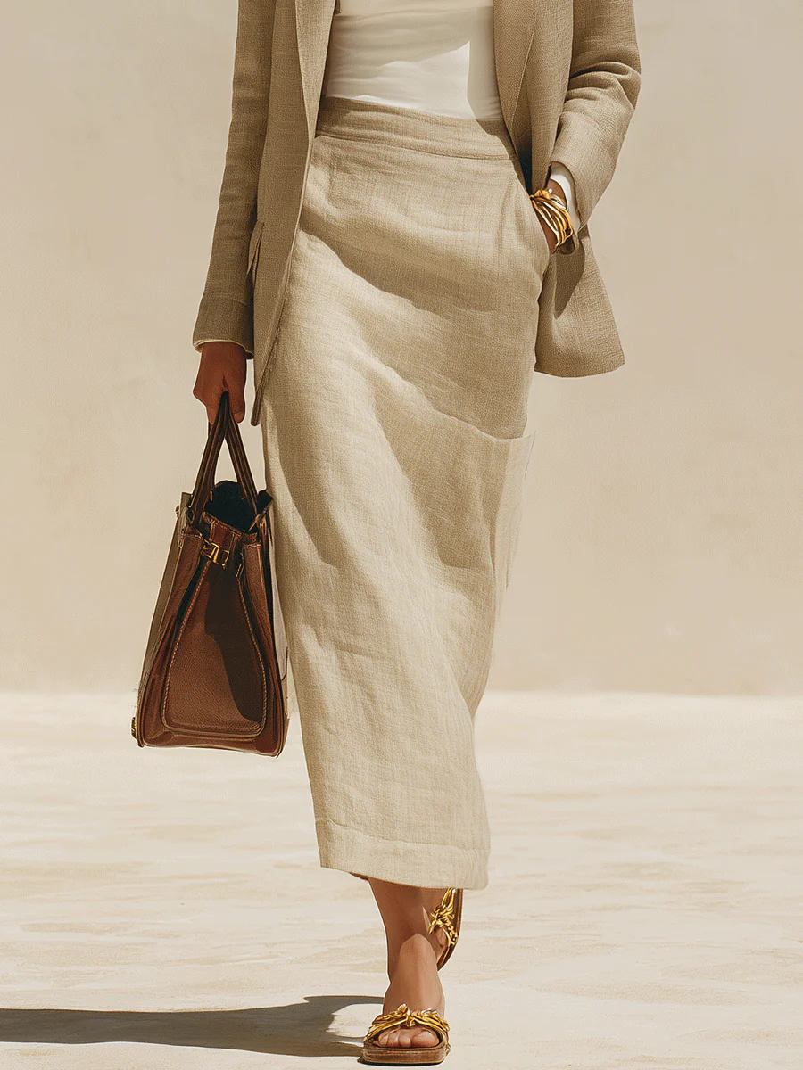 Effortless Chic Linen Notch-Lapel Single-Breasted Khaki Blazer - Image 3