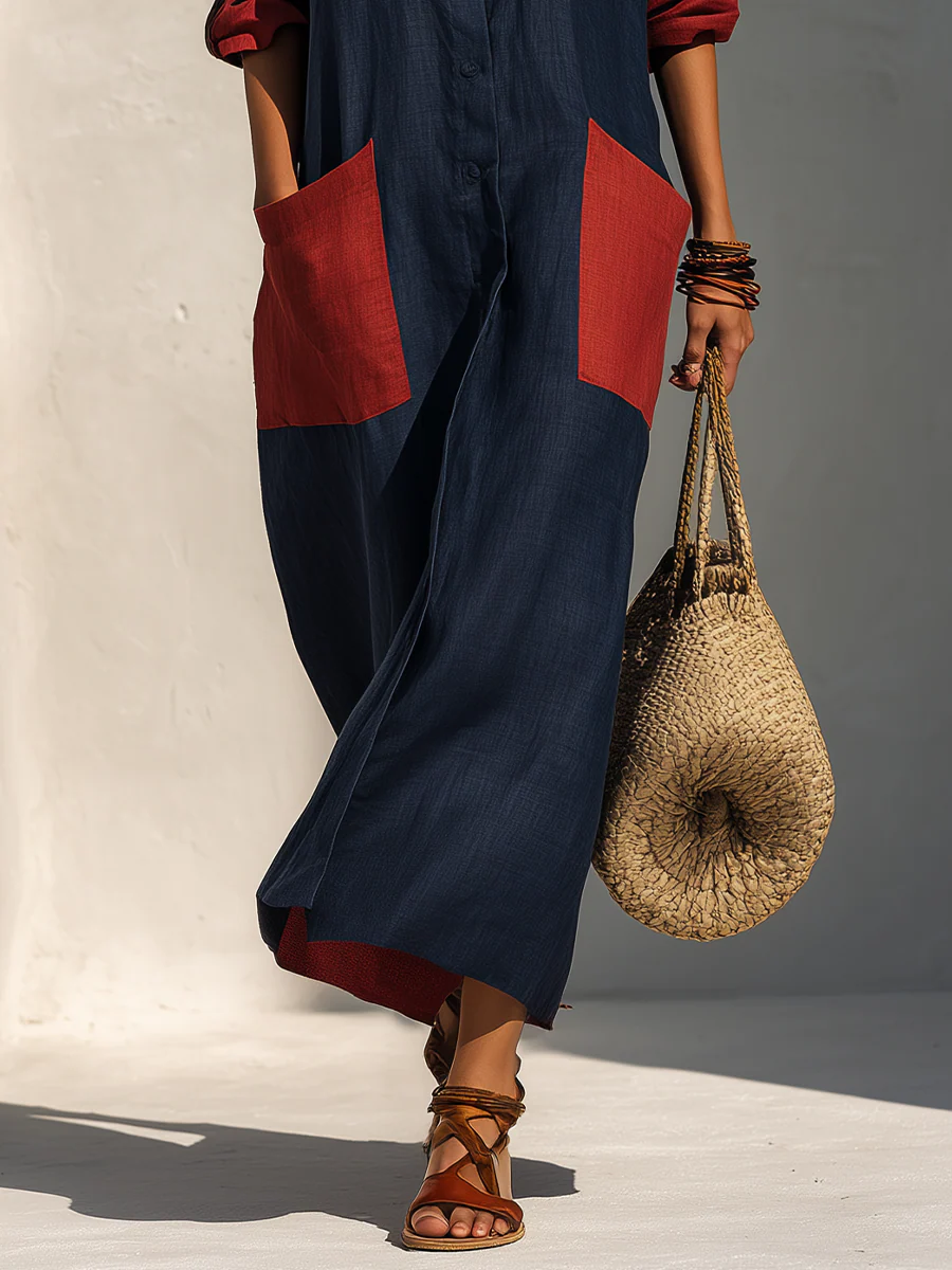 Effortless Chic Oversized Patch Pocket Midi Dress - Image 6