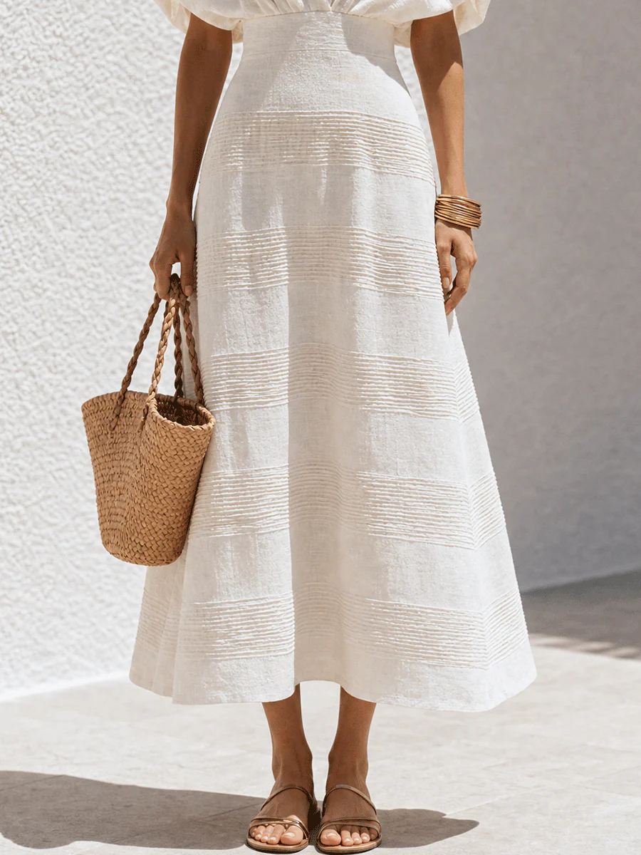 Effortless Chic Textured Cotton Deep-V Batwing White Maxi Dress - Image 4