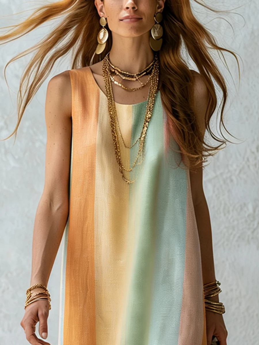 Effortless Multi Color Pastel Striped Column Maxi Dress - Image 3