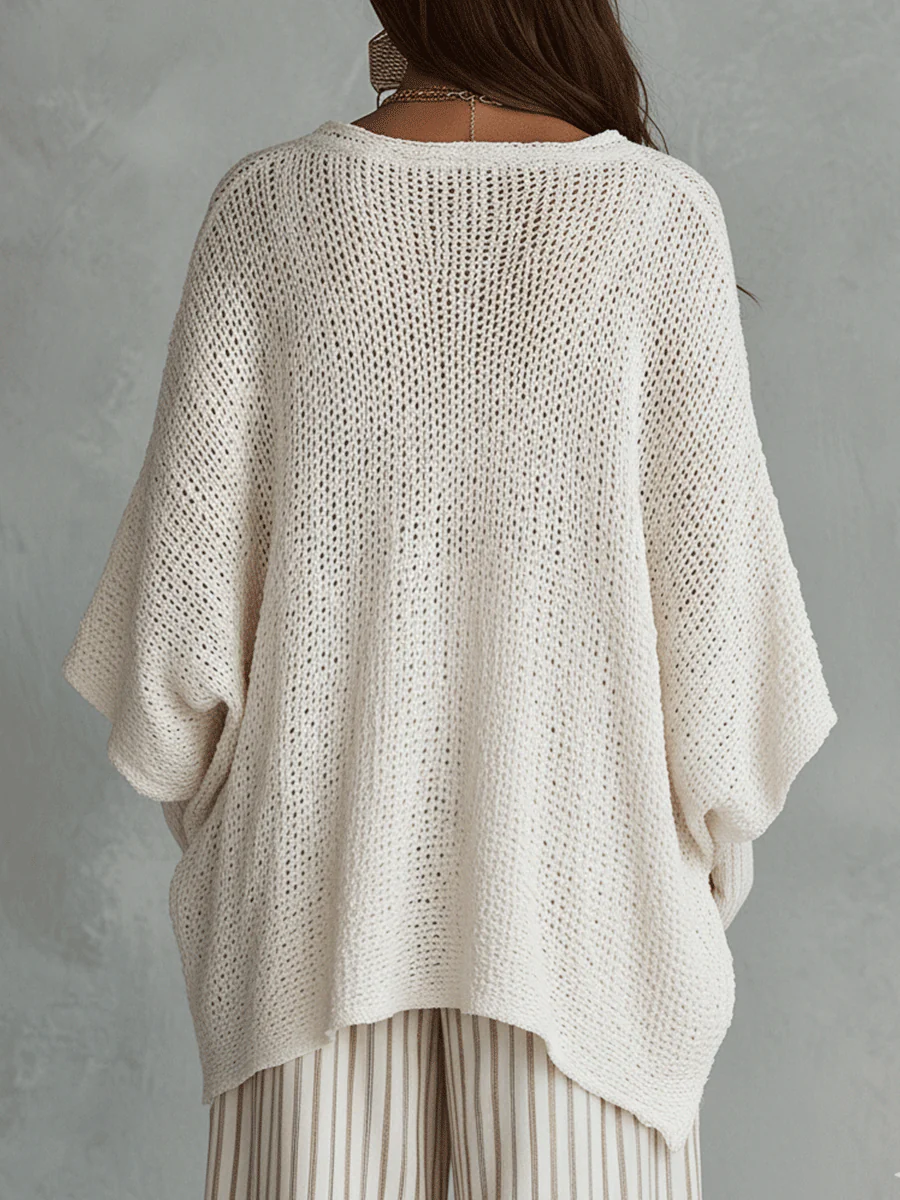 Effortless Neutral Bohemian Pullover Knit Top - Image 3