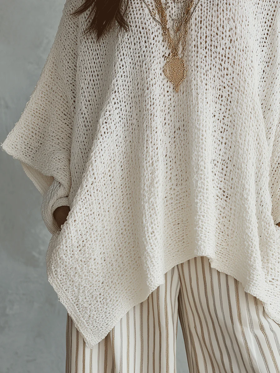 Effortless Neutral Bohemian Pullover Knit Top - Image 5