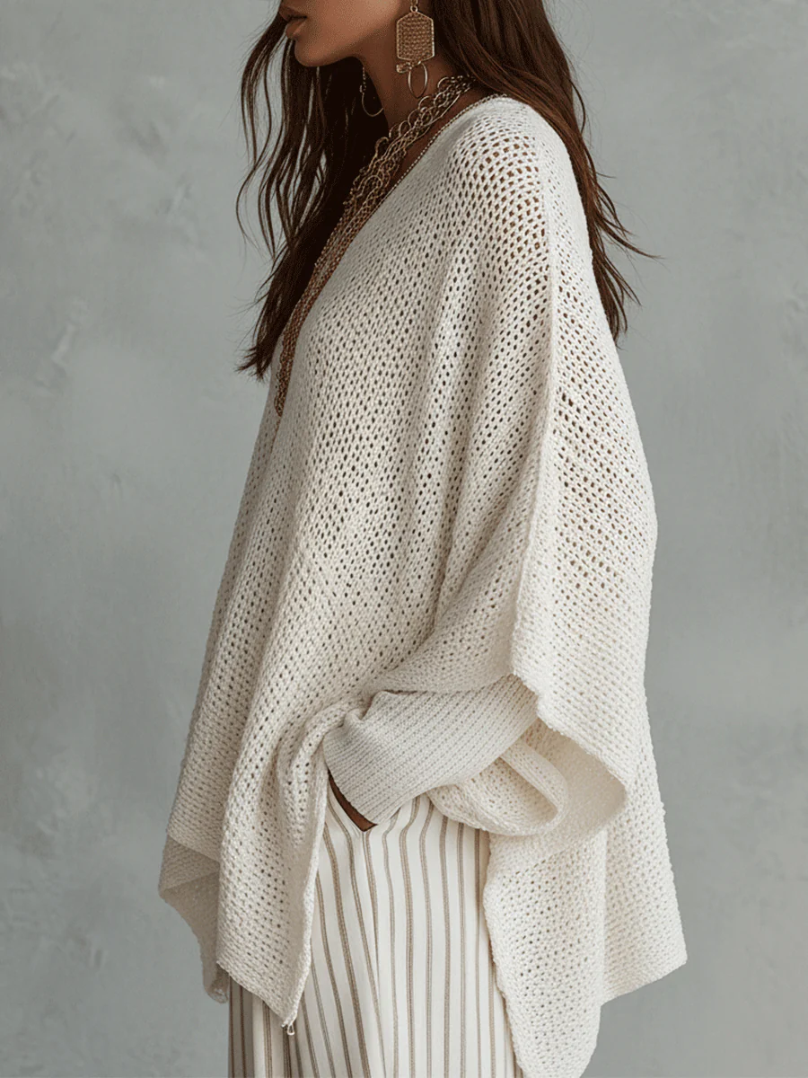 Effortless Neutral Bohemian Pullover Knit Top - Image 6